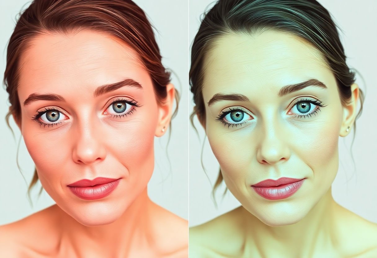 Before and after images of skin transformation using retinol