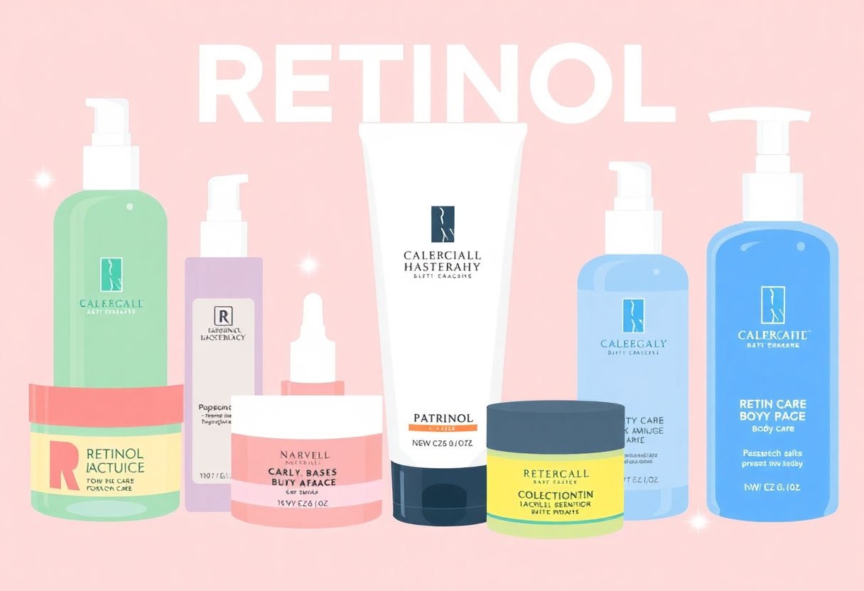 A collection of retinol-infused body care products