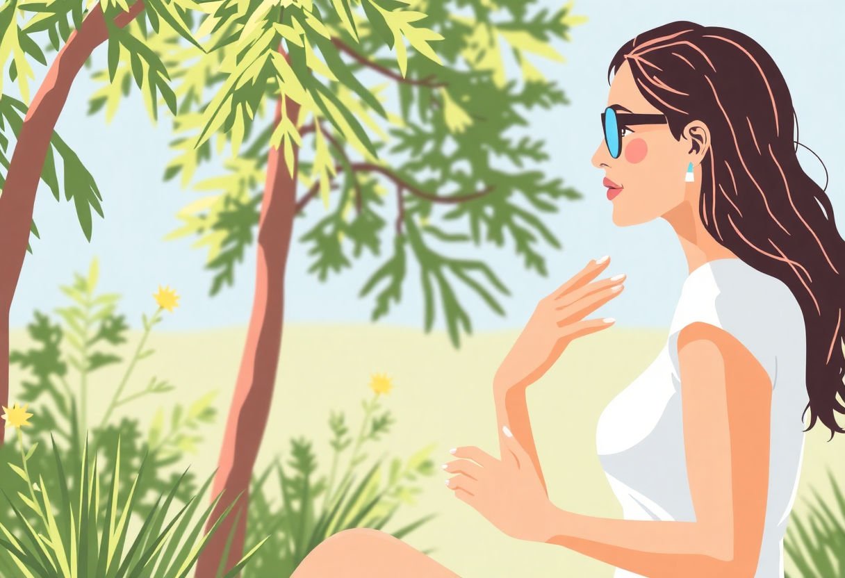 Person applying sunscreen outdoors.