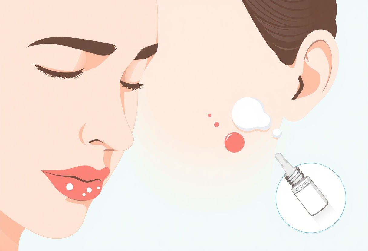 Illustration of acne-prone skin treated with retinol