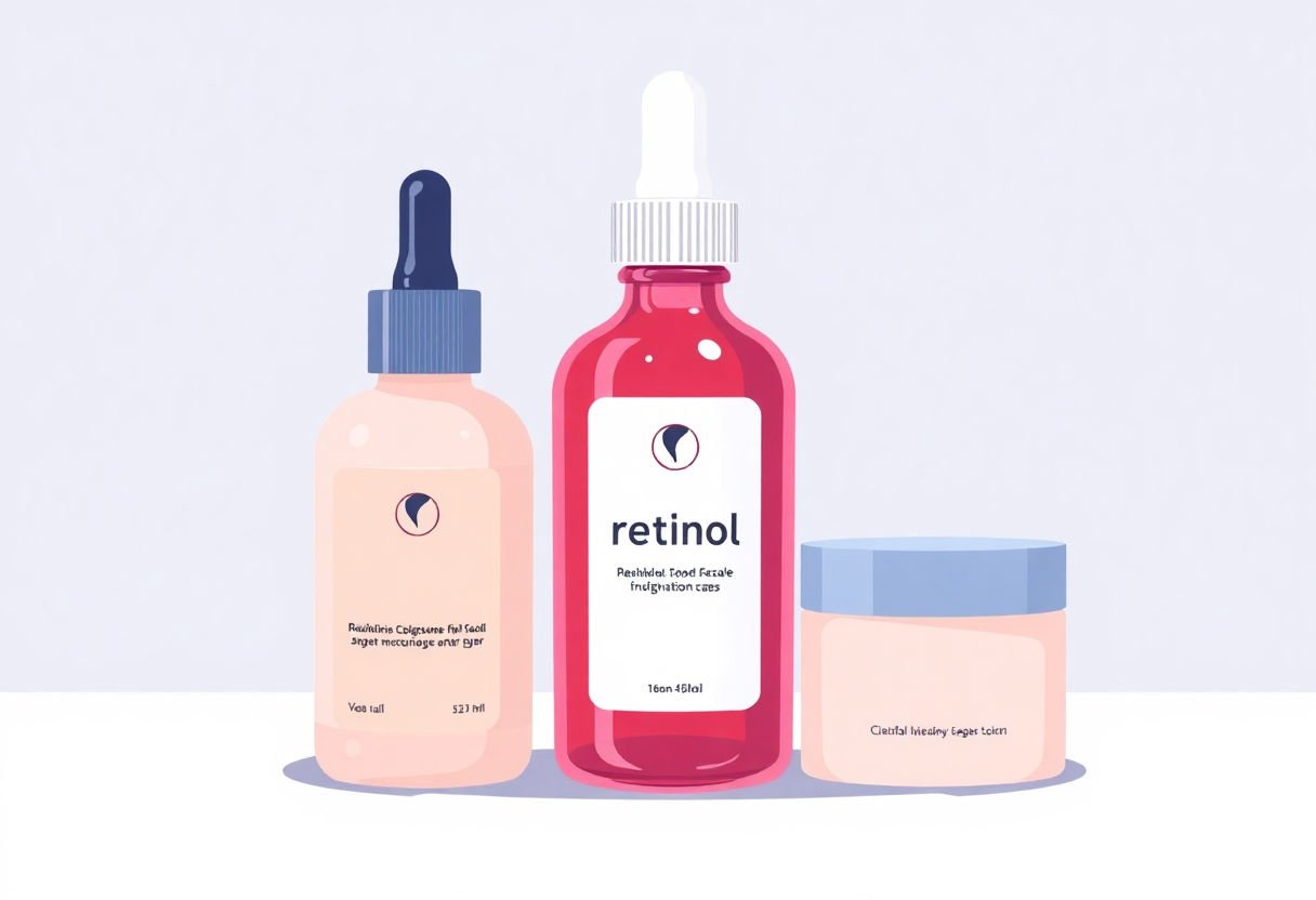 A bottle of retinol and skincare products