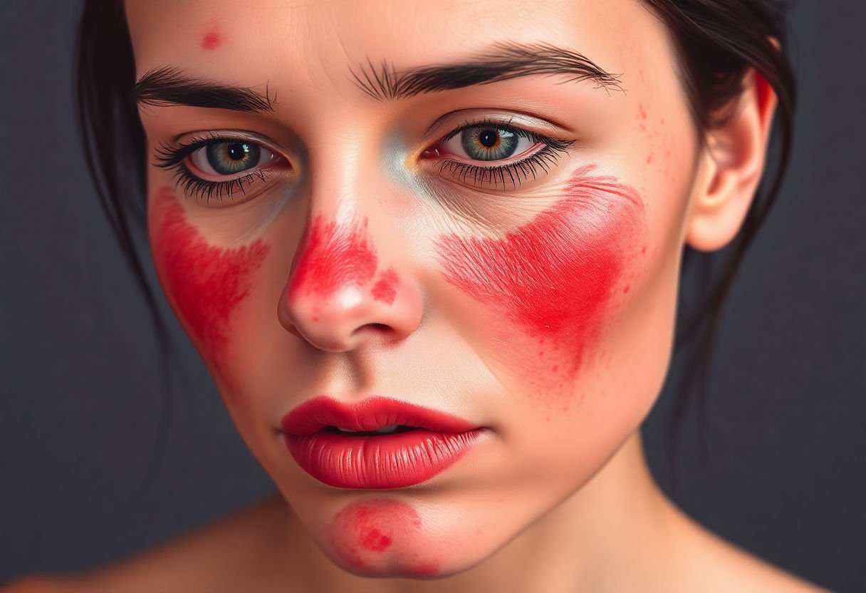 Red, irritated skin on woman's face