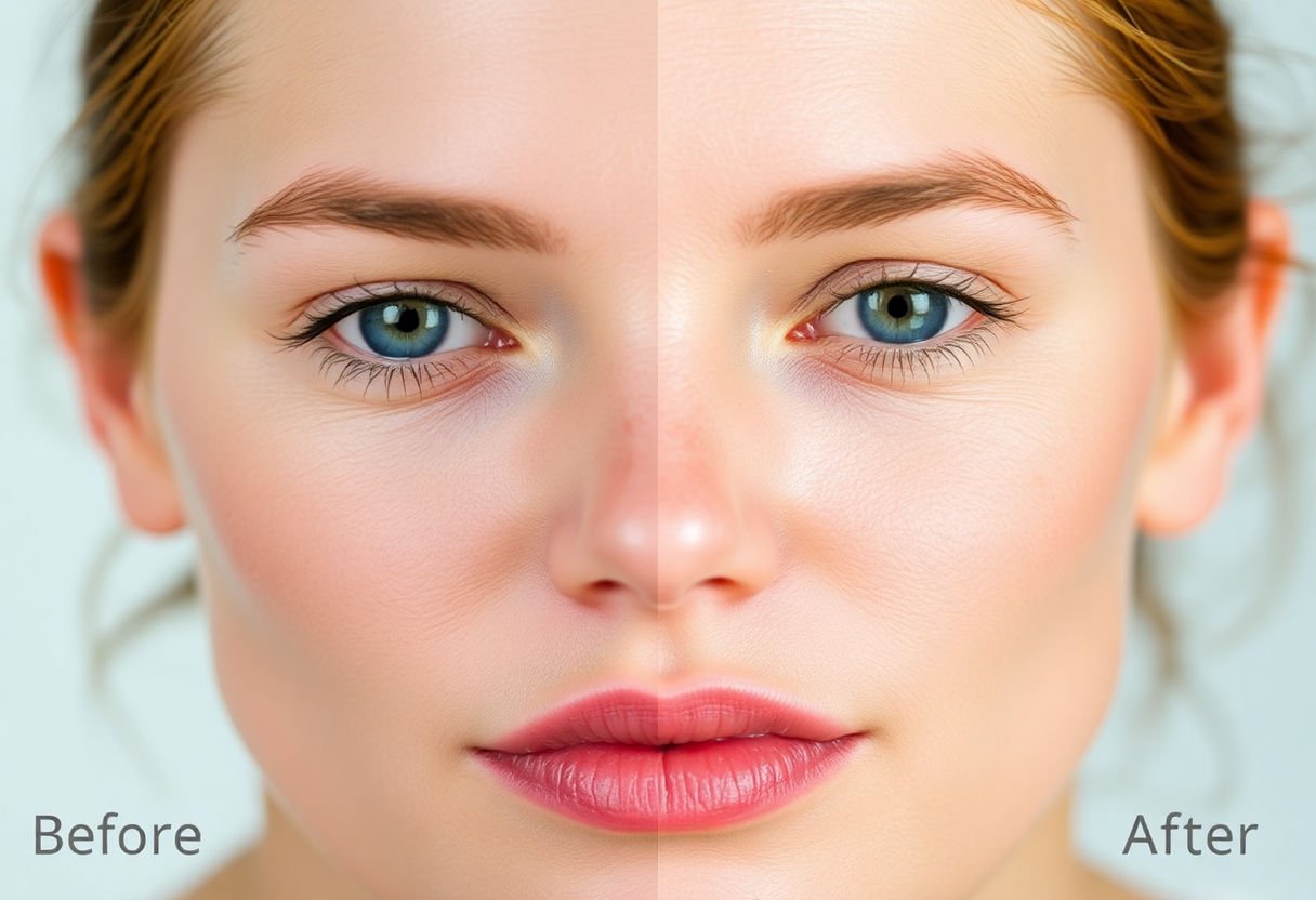 Before and after of skin affected by retinol