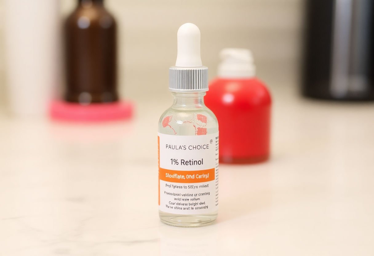 Paula's Choice 1% Retinol bottle on a countertop